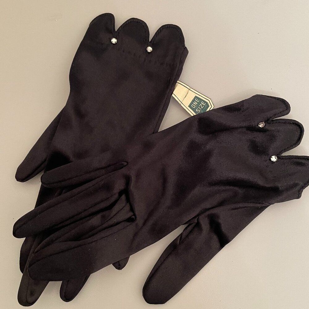 Vintage Finale Black Nylon Gloves One Size Inside Tag says Satin Lovers NEW